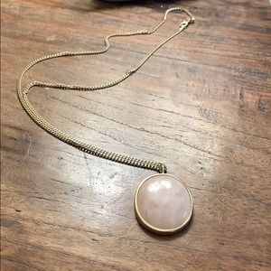 Gold and pink stone long necklace